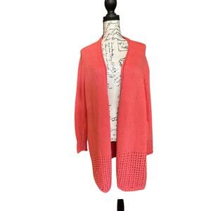 Chico’s Women’s Coral Open Knit Cardigan – Size 2 (XL) CoastalGrandma Boho
